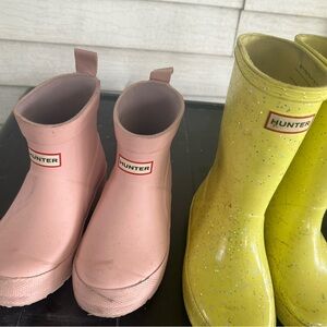Kids pink and yellow hunter boots